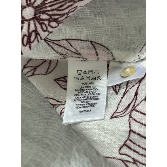 Rachel Roy Linen Floral Button Down Short Sleeve Top, White Pink, Size M - Picture 4 of 4